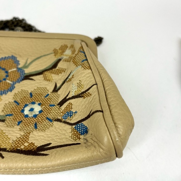 Isabella Fiore Boho Leather Embroidered Crossbody Purse Chain Strap Pre Owned - Picture 8 of 10